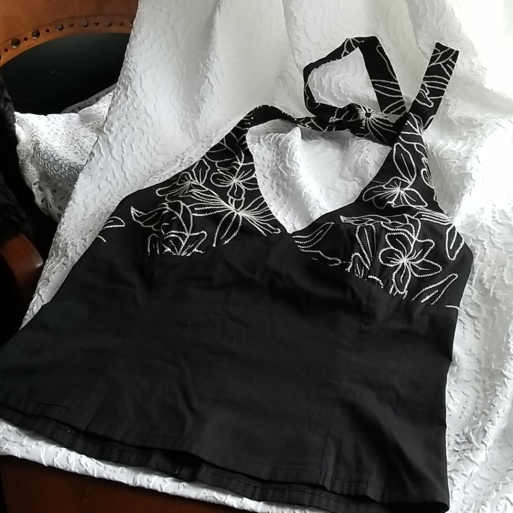 Black with white stitching Halter top